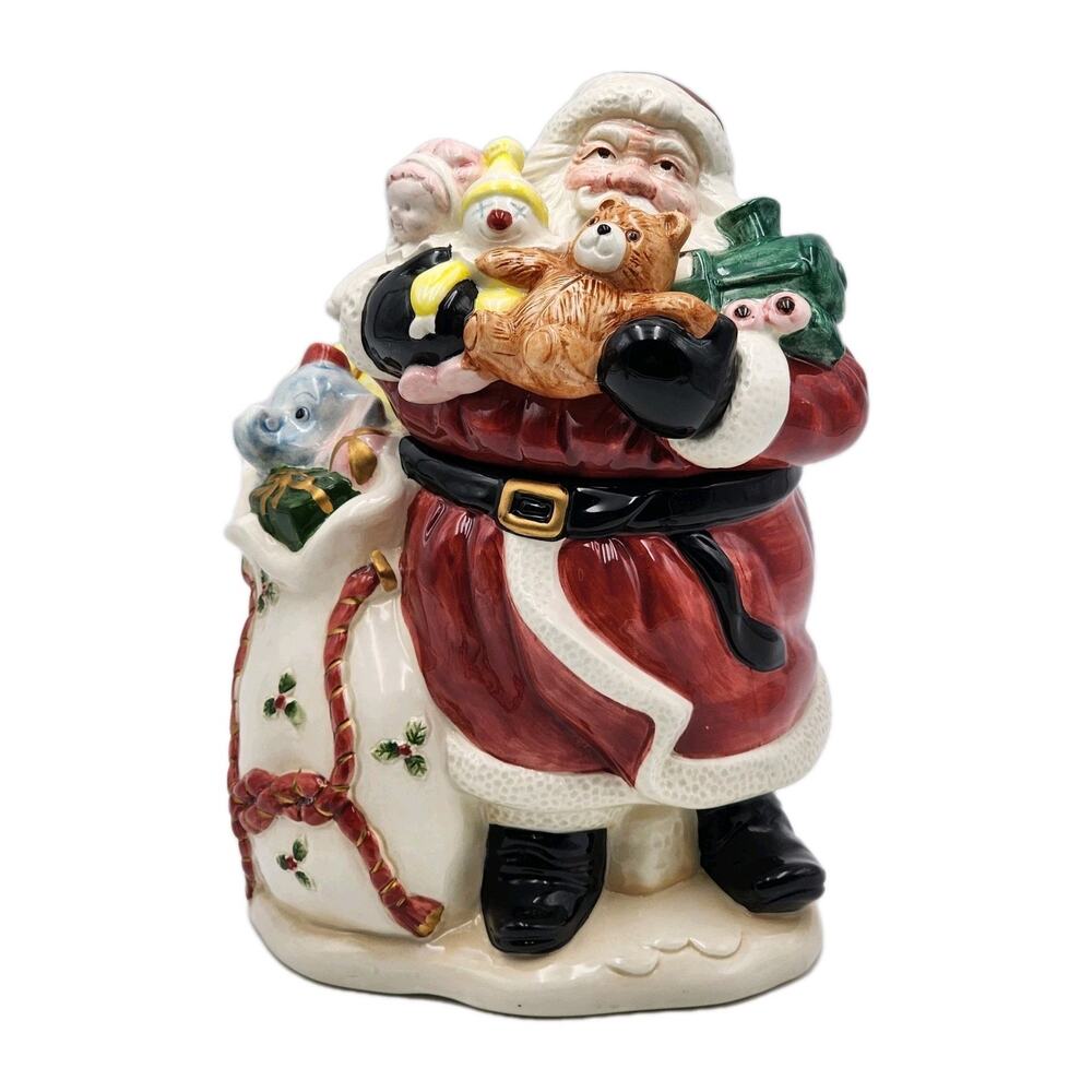 Vintage 1988 Fitz & FLoyd Old Fashion Christmas Santa Cookie Jar Toy Sack Bear